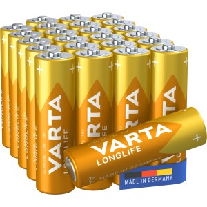 Varta Longlife Mignon AA Batterien, 24er Pack, goldfarben. Alkaline Batterien für Geräte mit niedrigem Energieverbrauch.