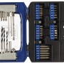 42-teiliges LUX Bohrer- und Bit-Set in geöffneter, blauer Kunststoffbox mit verschiedenen Bohrern und Bits.