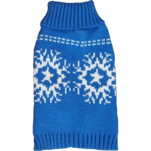 Blauer Heim Hundepullover mit Schneeflockenmuster, Größe 45.