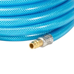 Blauer Güde Druckluftschlauch, 13 mm Durchmesser, 10 m Länge mit Schnellkupplung.