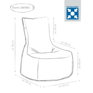 Skizze: Brauner Sitting Point Sessel Outside, 300 l, mit Maßangaben. Ideal für Indoor & Outdoor.