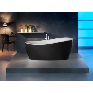 Ottofond Aviva Whirlpool, 180x85 cm, schwarz-weiße Badewanne mit Silentsystem.