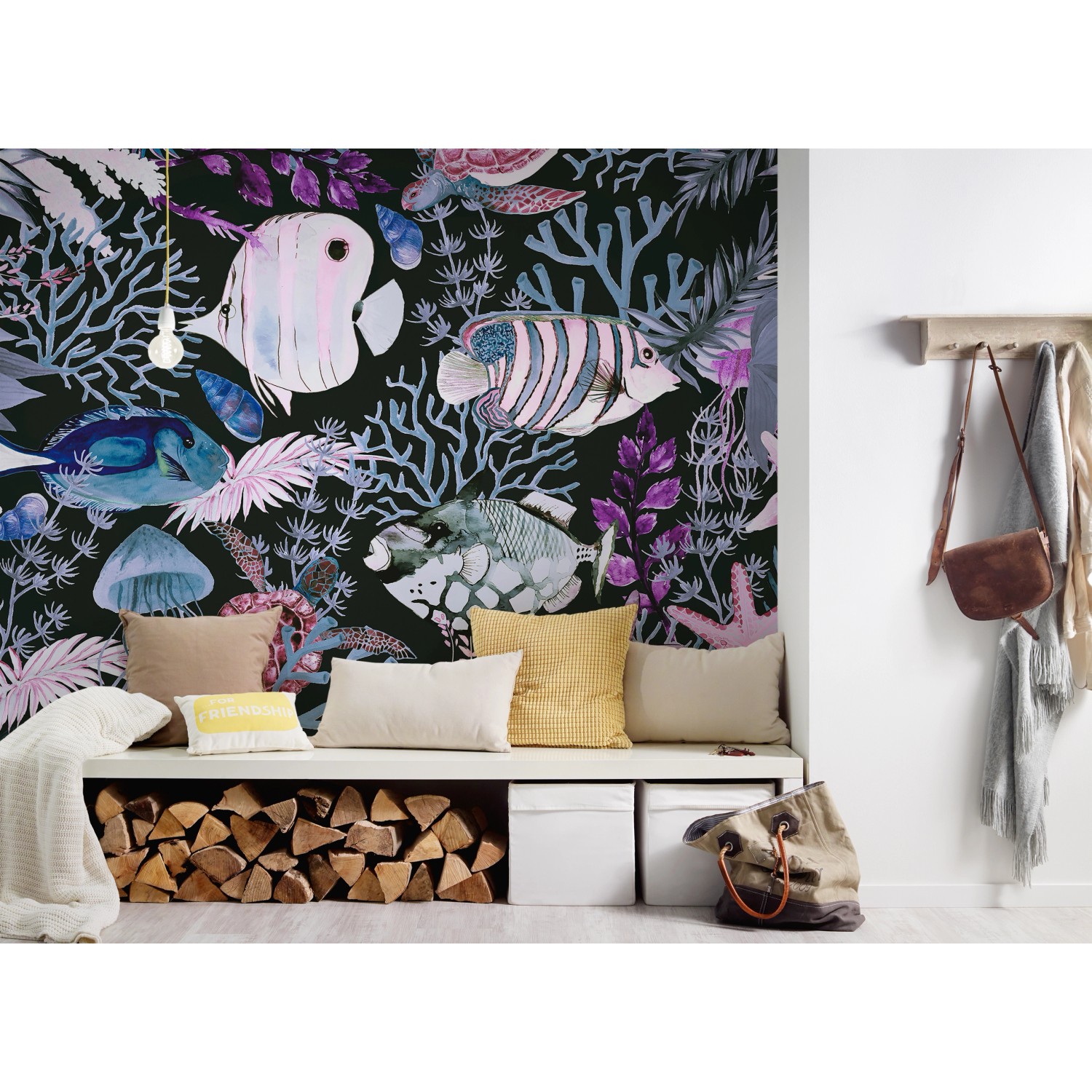 Fototapete Unterwasser Fische Grau Blau Rosa Lila 4,00 m x 2,70 m FSC