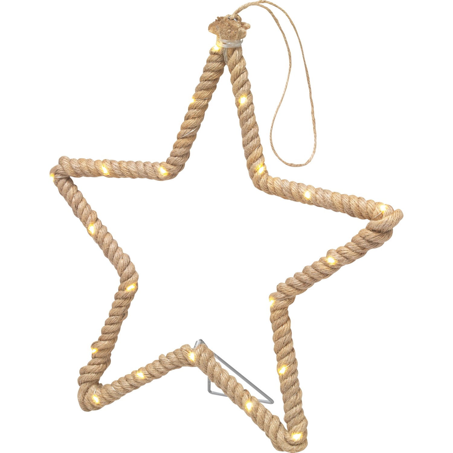 LED Dekohänger Stern mit Juteseil, warmweiße Lichter für gemütliche Innen-Weihnachtsdeko.