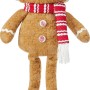 Stehende Lebkuchenfigur aus Stoff mit rotem Schal und Schleife als Weihnachtsdekoration.
