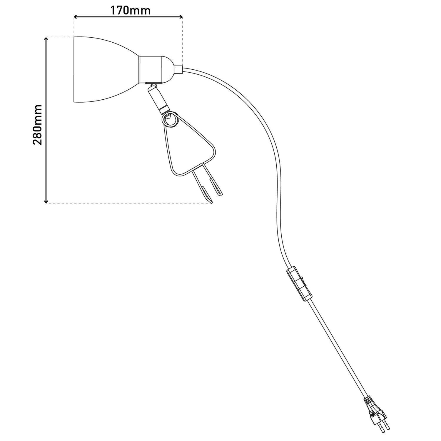 Schwarze Näve Klemmleuchte Mara, 28 cm hoch, mit Zuleitung und Schalter. Ideal als flexible Lichtquelle.