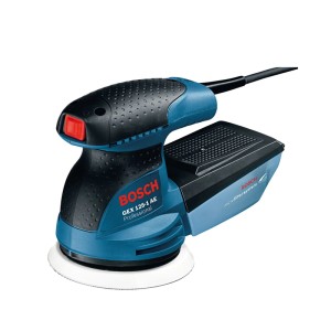 Blauer Bosch Exzenterschleifer GEX 125-1 AE mit ergonomischem Griff und integriertem Mikrofiltersystem.