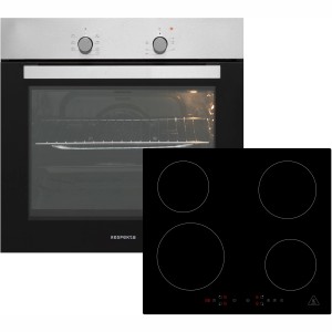 Respekta Herdset Solero + Alex: Einbaubackofen und Induktionskochfeld in Edelstahl und Schwarz.