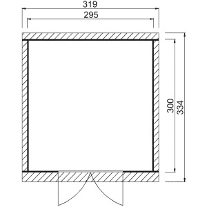 Grundriss Weka Gartenhaus Taro C: 295x300 cm, inkl. Doppeltür. Ideal als Gerätehaus.