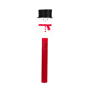 Weihnachtliche Solarleuchte als Schneemann mit schwarzem Hut und rotem Schal auf rotem Erdspieß für Garten.