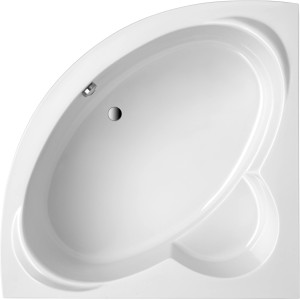 Weiße Eckbadewanne Sardinia 151x151 cm mit integrierter Sitzfläche, Draufsicht.