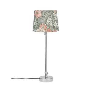 PR Home Liam Tischleuchte mit Chromfuß und floralem grün-rosa Lampenschirm. Skandinavisches Design für Innenleuchten.