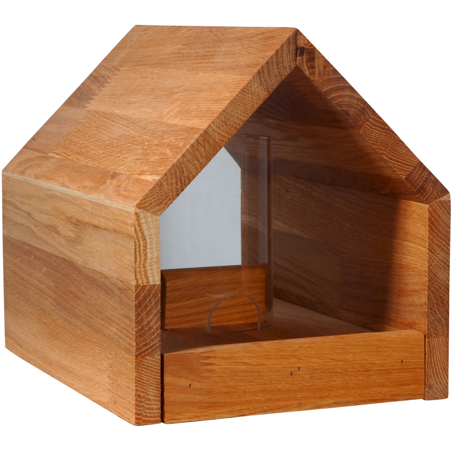 Dobar Design Vogelhaus Bauhaus mit Ständer aus Eichenholz und Acrylglas-Futterspender.