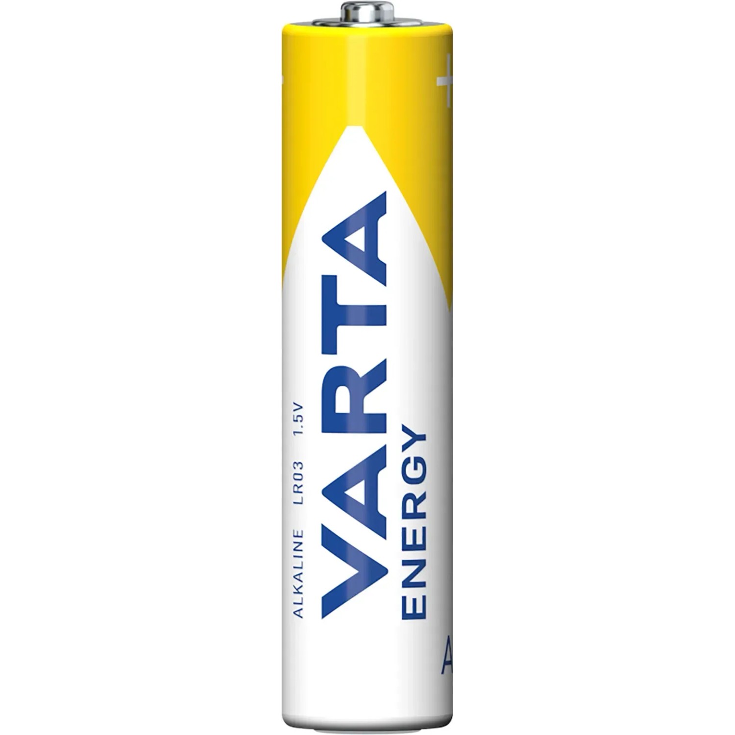 Varta Energy Micro (AAA) Batterie, 1.5V, 10er Pack. Gelb-weißes Design.