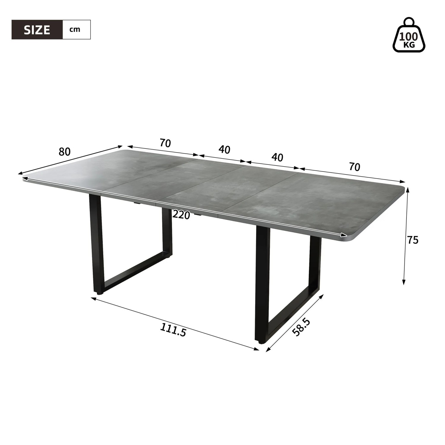 okwish Esstisch Ausziehbar für 6-10 Personen mit Metallbeine 220 x 80 cm Grau_5