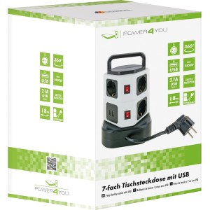Schwaiger Steckdosentower mit 7 Schuko-Steckdosen und 2 USB-A Anschlüssen, 1,8 m Kabel für Computer & Multimedia.