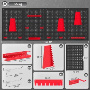 HOMCOM Storage Bins Parts Rack Stahl 60L x 40B x 2H cm Schwarz+Rot