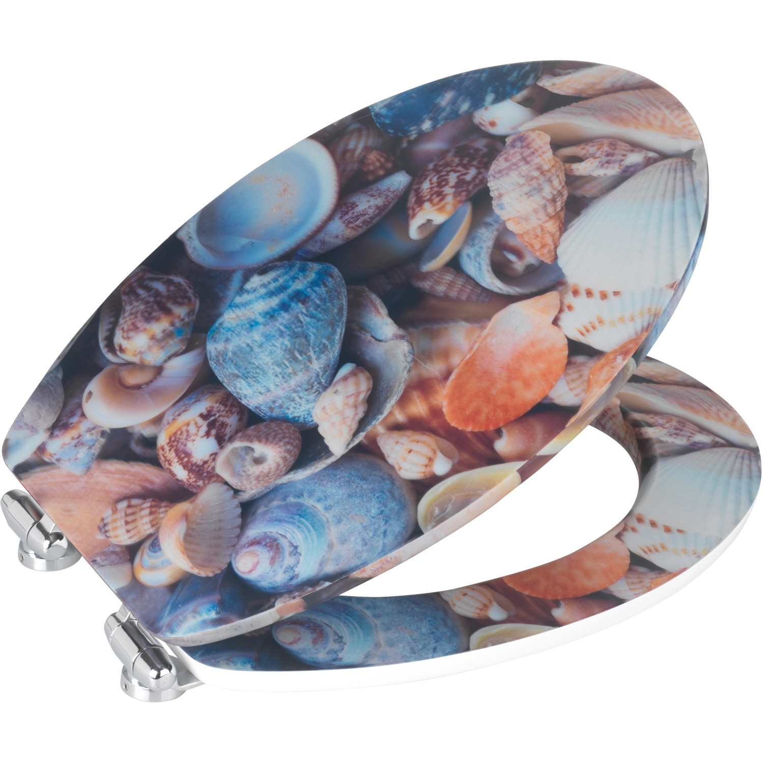 WC-Sitz Muschel 3D von Wenko mit Absenkautomatik und Muschel-Motiv.