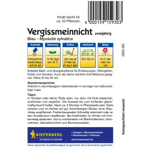 Kiepenkerl Vergissmeinnicht-Blau Samenpackung, Infos zu Aussaat, Keimung und Blütezeit.