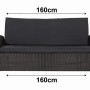 Schwarzes Gartenkissen-Set (160x50x50cm) für 2-Sitzer Polyrattan Gartensofa.