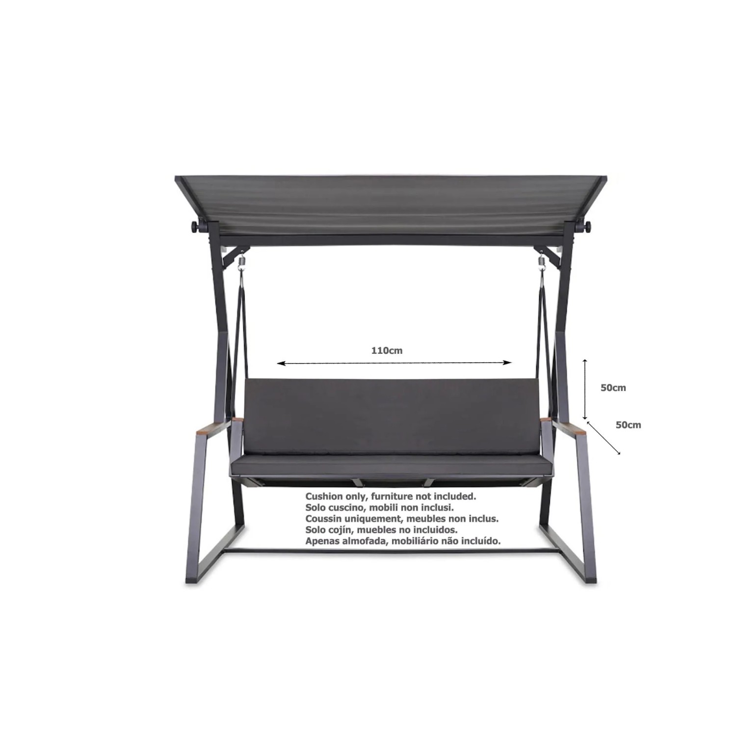 Anthrazitfarbenes Kissen für 2-Sitzer Hollywoodschaukel, 110x60x50x7cm. Sitzkissen für Garten.