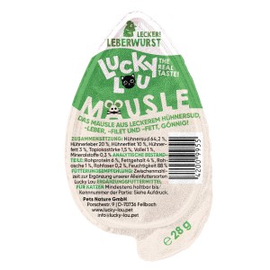 Lucky Lou Katzen-Trockenfutter Mäusle Leberwurst, 28g Packung. Ergänzungsfutter in Mausform.