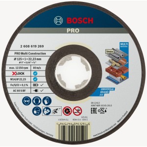 Runde Bosch X-Lock Trennscheibe Multi Material Ø 125 mm für Winkelschleifer. Schneidet Metall, Stein, Inox.