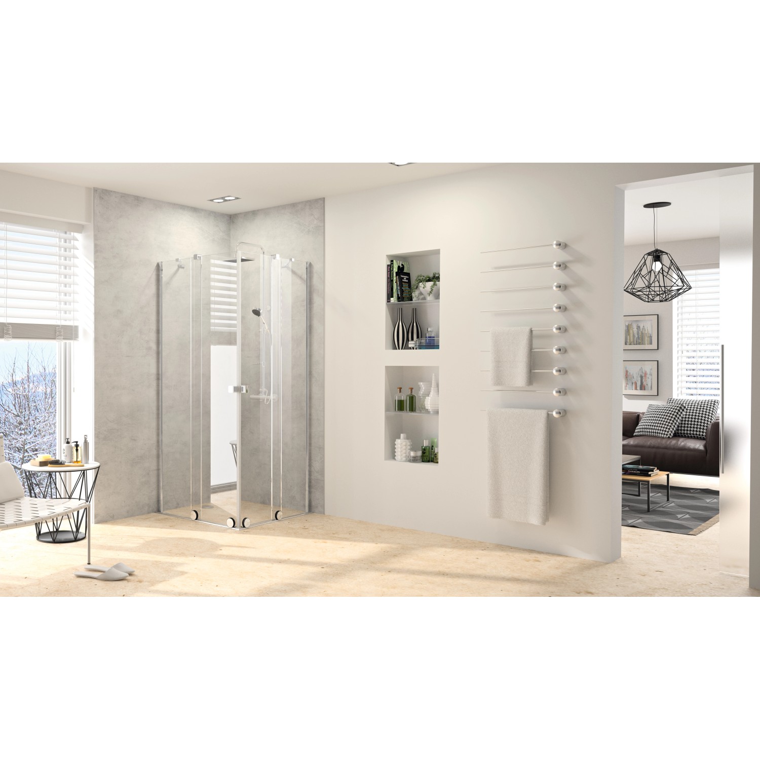 Hüppe Xtensa Pure Gleittür Eckeinstieg, 90x200 cm, Silber Hochglanz. Teilgerahmte Duschkabine mit zwei Gleittüren.