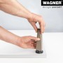 Montage eines grauen Wagner Möbelbeins Wood V2 (15cm) aus Kiefernholz.