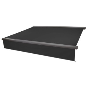 Anthrazitgraue MCW Kassettenmarkise 4x3m mit Volant aus Polyester.