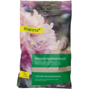 Manna Rhododendrondünger 2 kg im Sack, geeignet für Moorbeetpflanzen und Hortensien.