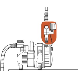 Gardena Druckschalter mit Trockenlaufsicherung am Hauswasserwerk. Zubehör für Pumpen.