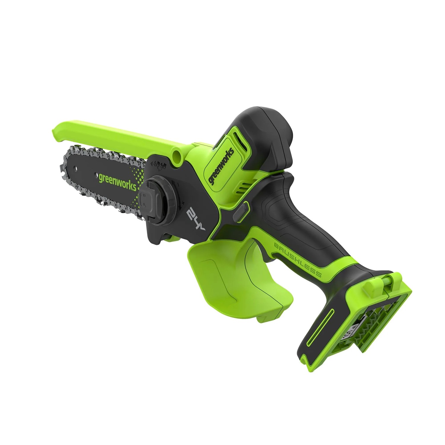 Greenworks Akku-Kettensäge CS1522GA2, 15 cm Schwertlänge, 24 V, mit Akku und Ladegerät.
