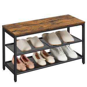 Songmics Schuhbank Dacey in Braun-Schwarz mit zwei Ablagen und Schuhen.