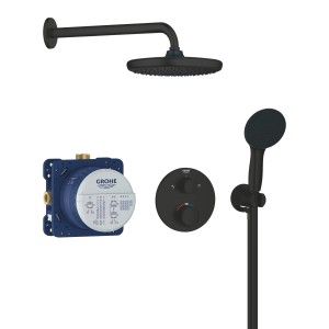 Grohe Precision Thermostat Duschsystem Unterputz mit Kopf- und Handbrause in Schwarz.