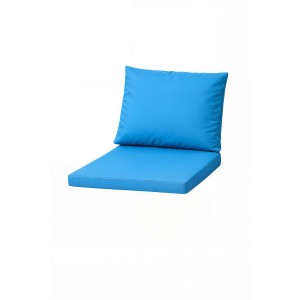 Blaues Setgarden Sitzkissen mit Rückenlehne für Polyrattan Sessel.