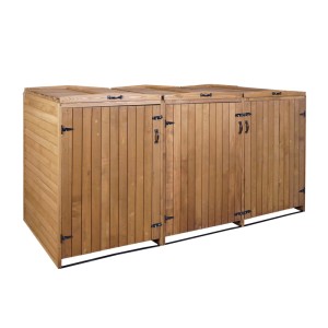 Braune 3er/6er Mülltonnenverkleidung H74 aus Tannenholz, 126x238x98cm.
