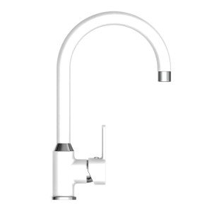 Eisl Spültischarmatur Diziani in Weiß-Chrom mit hohem, schwenkbarem Auslauf.