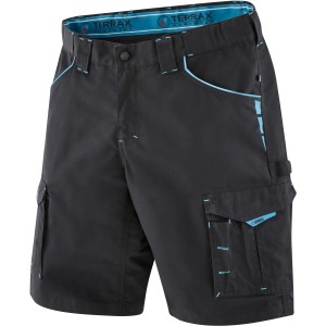 Terrax Workwear Arbeitsshorts in Schwarz-Azur mit Beintaschen, ideal für Handwerker.