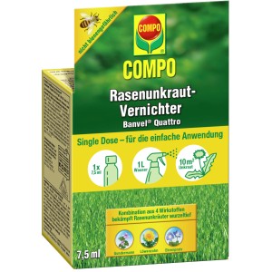 Compo Banvel Quattro Rasenunkraut-Vernichter, 7,5 ml Portionsflasche zur Unkrautbekämpfung im Rasen.