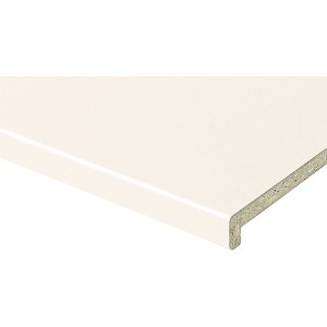 Weiße Kaindl Fensterbank, 30 cm breit, mit abgerundeter Kante.