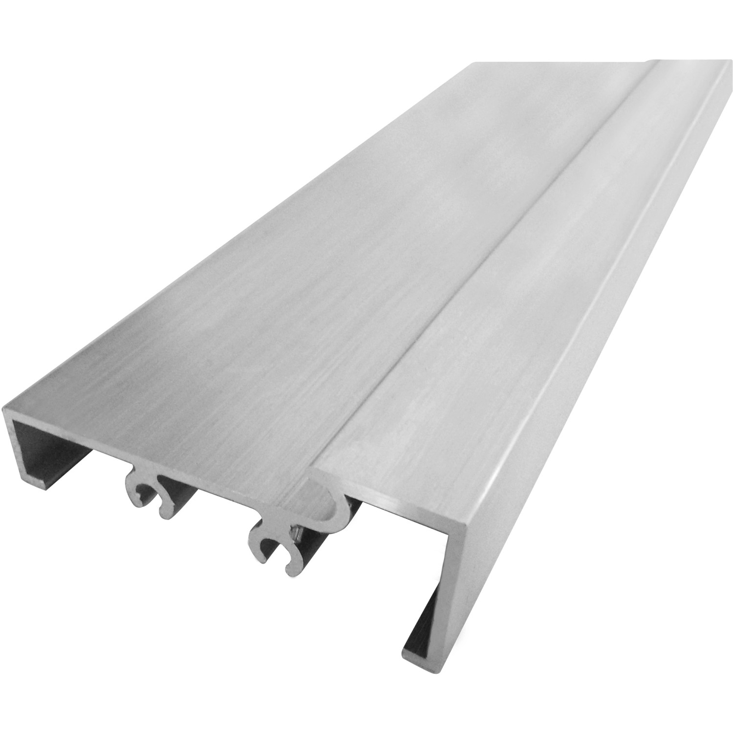 Detailaufnahme der Aluminium Bodenwinkelschiene für Kunststoff-Nebeneingangstür.