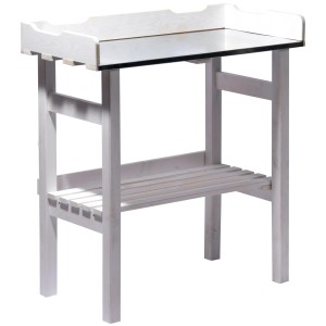 Weißer Pflanztisch aus Kiefernholz mit verzinkter Arbeitsfläche für Gewächshaus & Garten.
