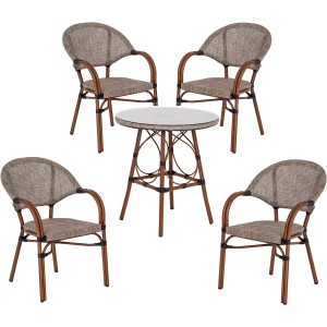 Acamp Gartenmöbel-Set Maui: 4 Sessel, 1 Tisch Ø 70 cm in Bambus-Optik Cappuccino.