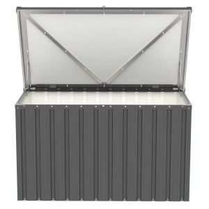 Geöffnete, anthrazitfarbene Tepro Universalbox Store Medium aus Metall.