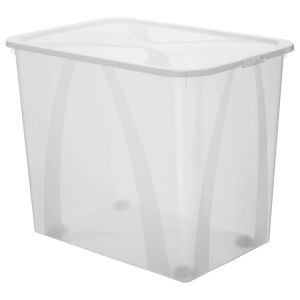 Transparente Rotho Clear Box Arco Mega, 70 l, mit Deckel und Rollen. Ideal zur Aufbewahrung.