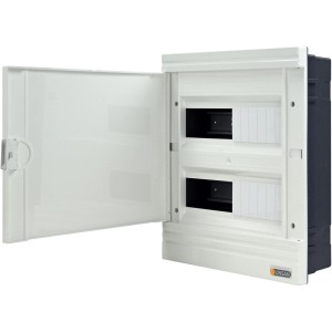 Unterputz Kleinverteiler, 2-reihig, mit offener Tür, für 24 Module, IP40, weiß.