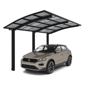 Ximax Alu Carport Portoforte Schwarz XL mit Auto. Einzelcarport mit gebogenem Dach und transparenten Platten.