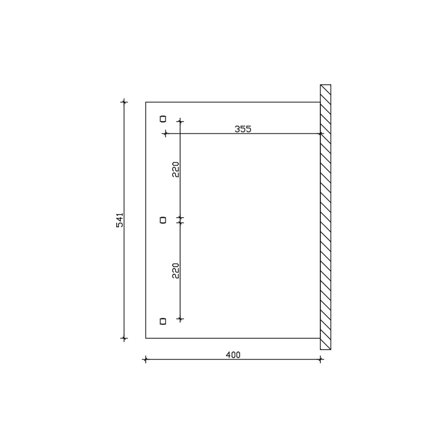 Technische Zeichnung der Skan Holz Terrassenüberdachung Bormio mit Maßangaben.