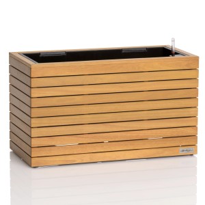 Lechuza Palo Wide Low Pflanzgefäß aus Eukalyptusholz, ideal für Innen- und Außenbereiche.